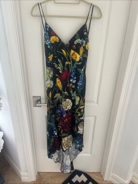 Alice + Olivia Black Floral Midi Dress